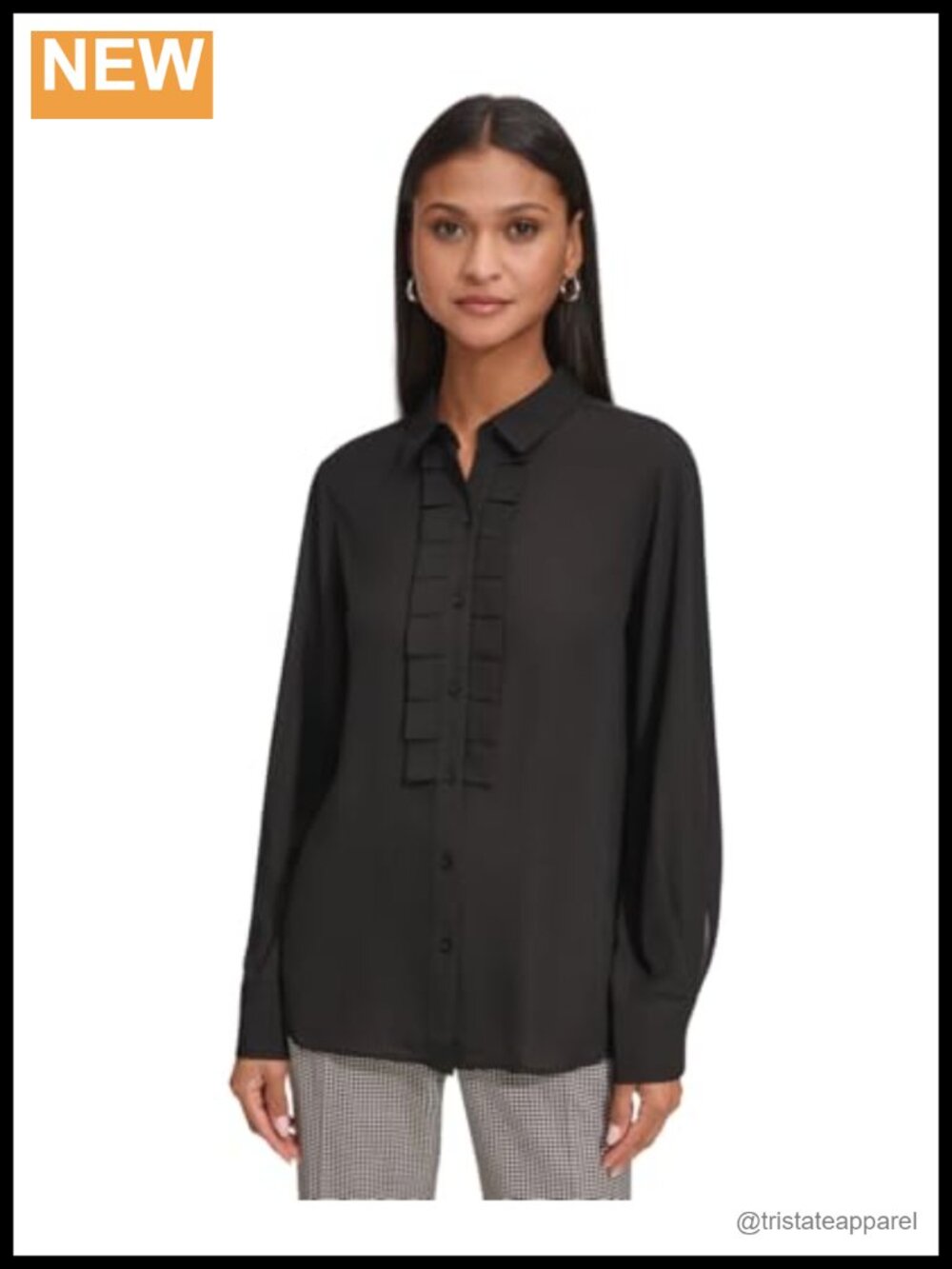 Karl Lagerfeld Ruffled Collared Button Up Blouse - Long Sleeve Polyester